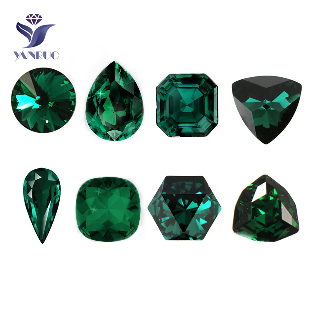 YANRUO 10pcs Emerald Beauty Diamond Multi-Shapes Pointback Crystal Glue On Nail Art Rhinestones DIY Jewelry Making Accessories