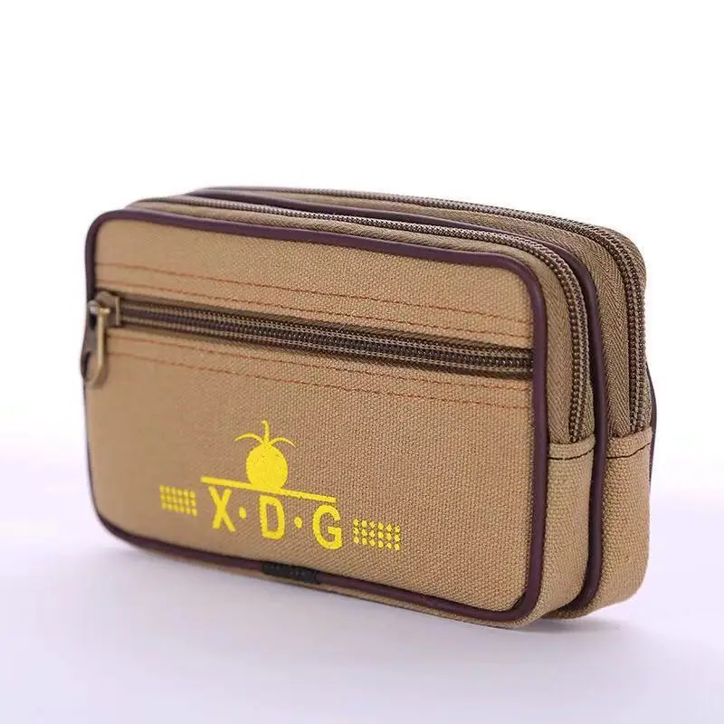 Factory Wholesale Men\'s Multi-Functional Mobile Phone Waist Bag Wear Leather Belt Canvas Change Key Bag transverse Casual Wear