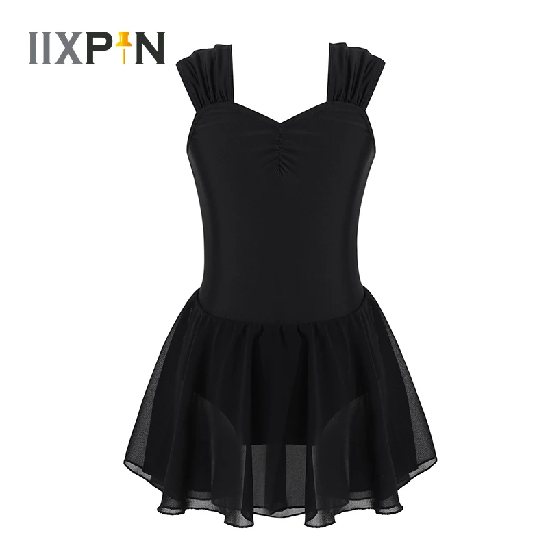 

Kids Girls Ballet Dress Sleeveless Solid Color Tutu Dance Dress Gymnastics Leotard Costume Children Figure Ice Skating Dress