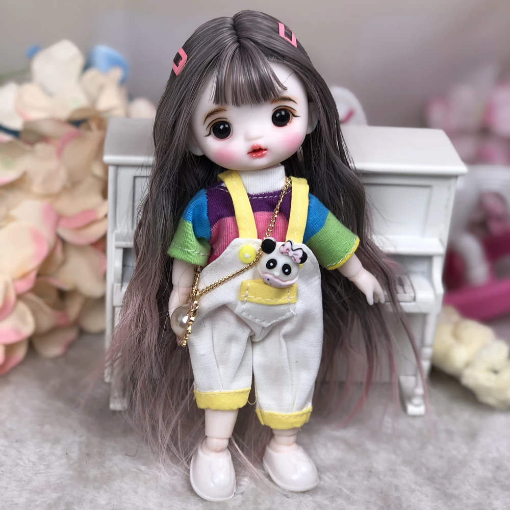 OB11 1/8 Scale 16CM Cute Face Up BJD Princess Doll With Wig & Clothes Full Set Doll Obitsu11 Body Figure Children Gift Model Toy