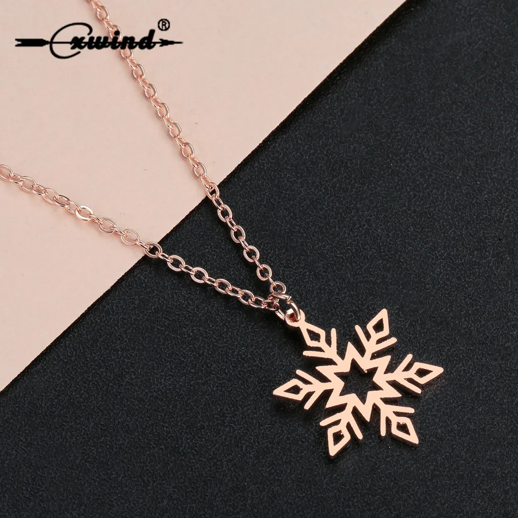 

Cxwind Snowflake Necklace for Women Stainless Steel Snow Flower Pendent Necklace Ideal Christmas Necklace Gift for Lover Friends