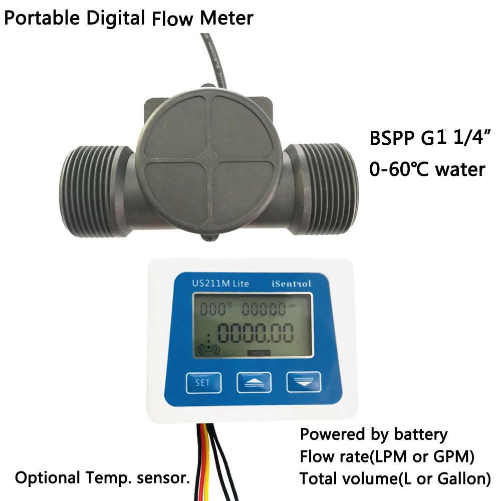 

US211M Lite Digital Flow Meter Total Flow Counter with Flow Sensor USN-HS141TA G1 1/4" YF-DN40