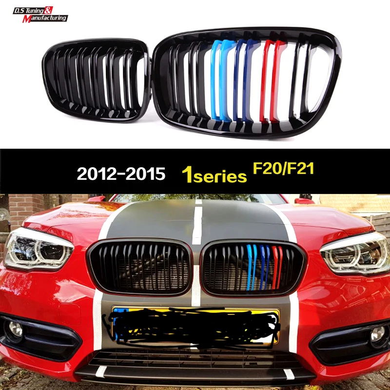 

M Color Front Grille For BMW 1 Series F20 F21 Pre-LCI 2011-2014 Dual Slat LIne Bumper Kidney Hood Racing Grills Car Styling