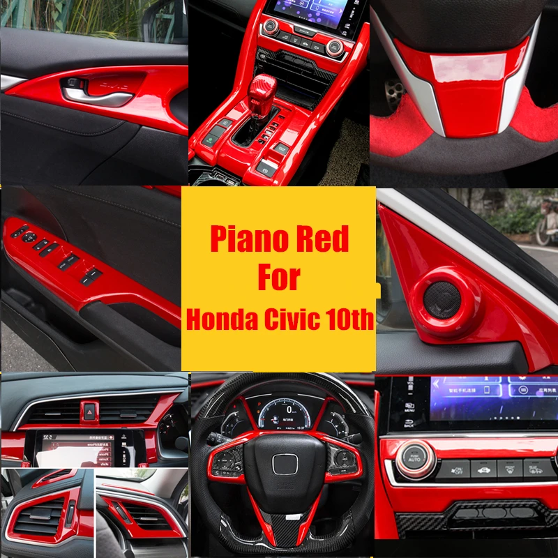 Right hand drive accessories For Honda Civic 10th 2016-2019 Piano Red Interies ABS Decroation Cover Trims 