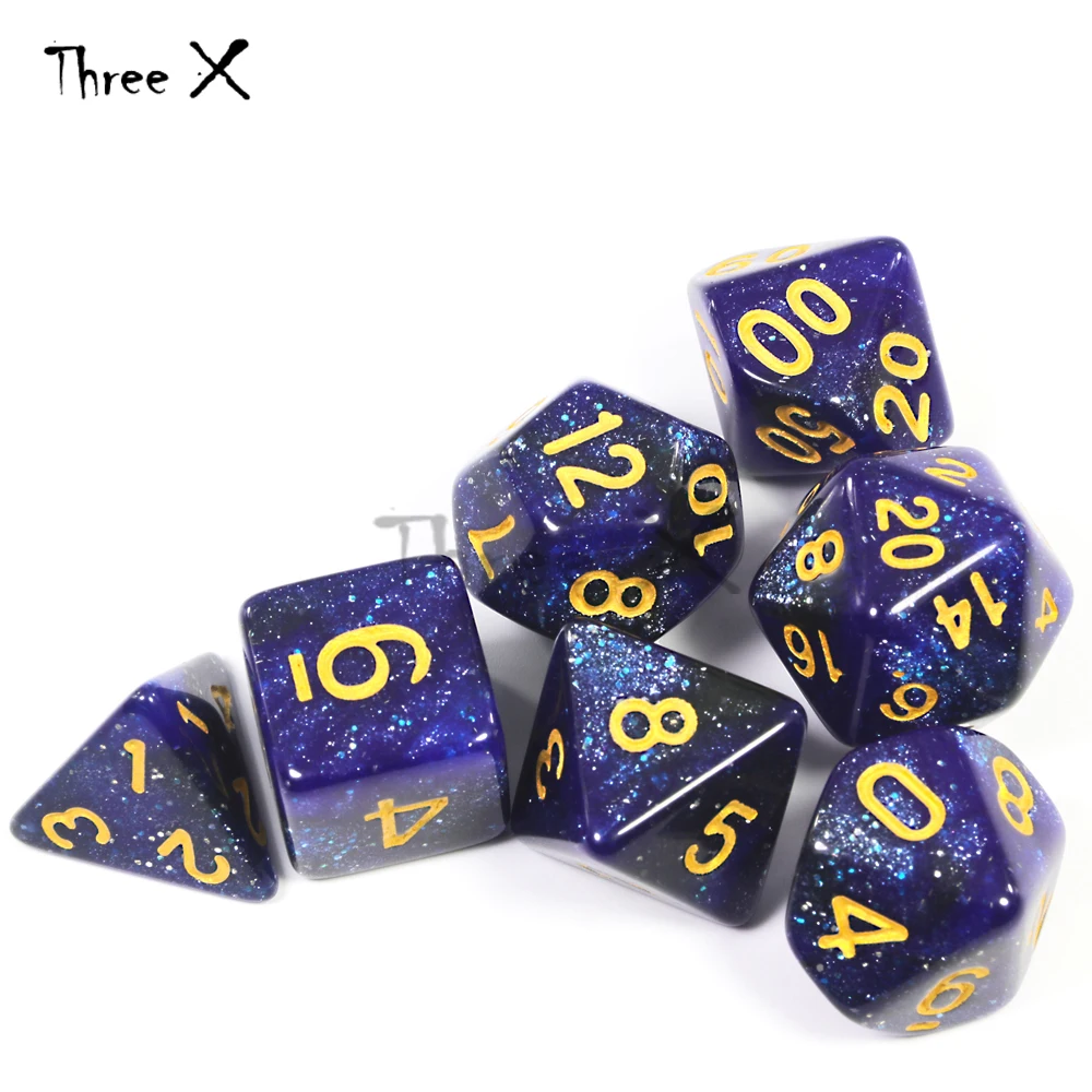 Top Grade Mix- color Creative Universe Galaxy Dice Set of D4-D20 Royal Glitter Powder Amazing Effect for DNDGame RPG