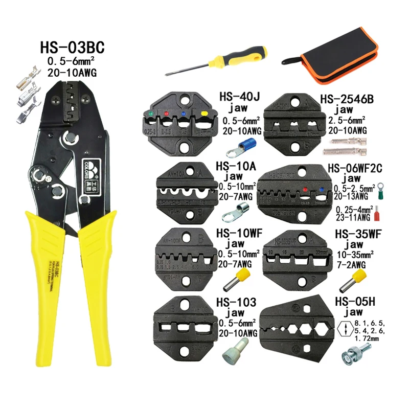 HSC 03B Crimping Pliers Set Clamp Tools 8 Jaws Cap/coaxial Cable Terminals Kit Crimper Cable Cutter Crimper Kablo Kesici Plier