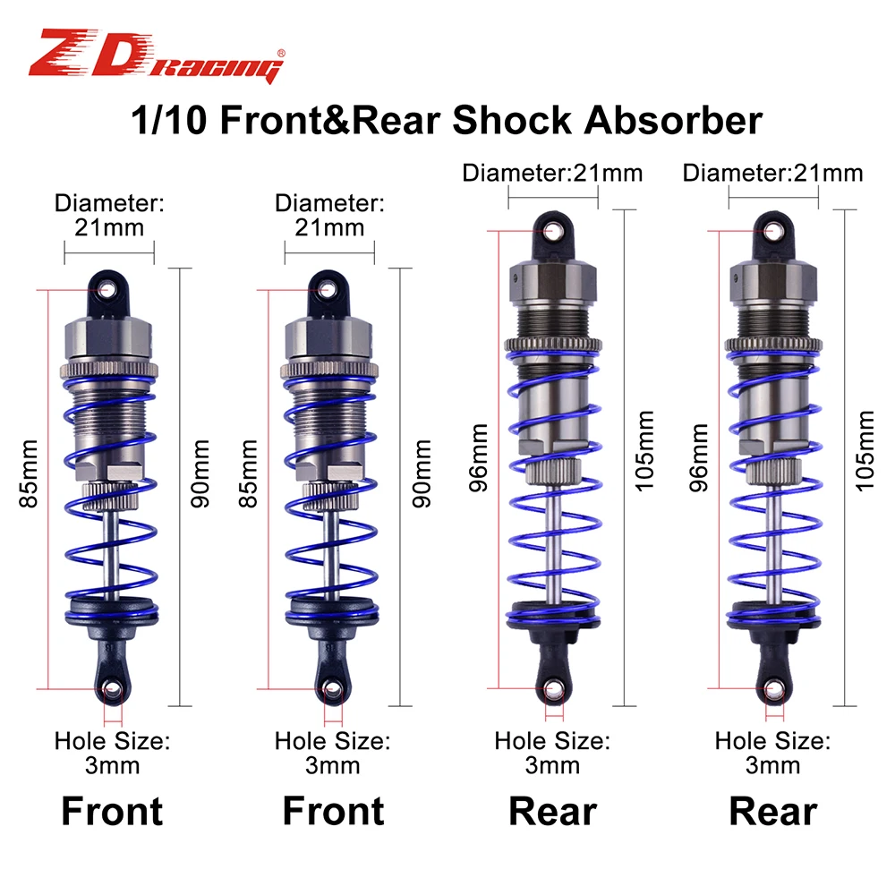 2Pcs ZD Racing Front Raer Shock Absorber Damper Suspension for 1/10 HSP RC Car