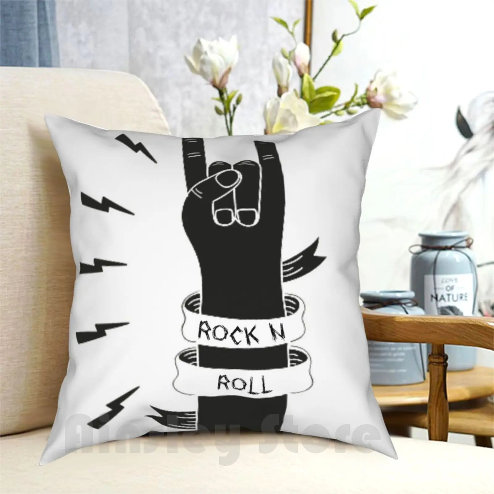 

Rock N Roll Hand Design Pillow Case Printed Home Soft Throw Pillow And Roll Rocknroll Heavy Metal Music Bands