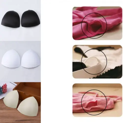 1 Pair Women Solid Color Bra Cotton Pad Triangle/Round Stitch Pad Bra Replacement Lining Pad Universal Fit Detachable Chest Pad