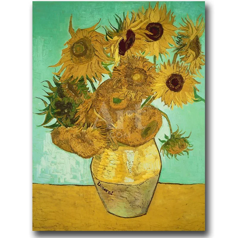 

Best Seller Wall Art Oil Painting Vincent Van Gogh Sunflowers Against Green Background Hand Painted Canvas Reproduction Quality