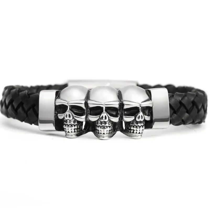 Trend Domineering Gothic Leather Woven Skull Bracelet Men Hip Hop Bracelet Fashion Rock Party Jewelry Gift