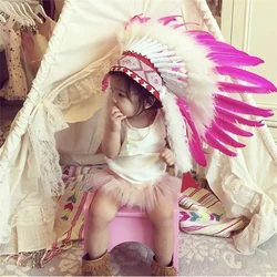 Indian Style Feather Headdress Hat Halloween Decoration Headwear Garland For Baby Girl Boys Villus Chiefs Cap Photography Props