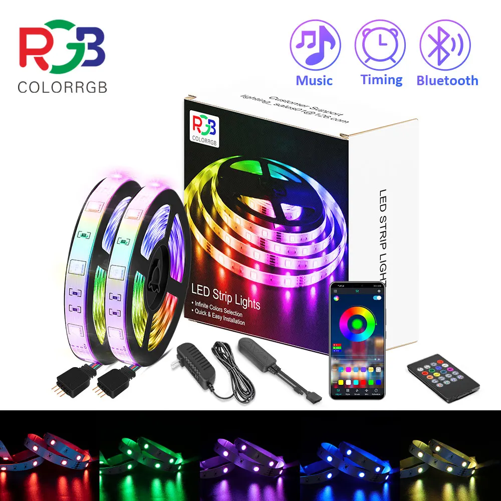 ColorRGB, 5M-30M Bluetooth LED Strip 5050IP20 RGB Strip LED Light Flexible Ribbon Stripe DC 12V RGB Diode Tape IR Controll