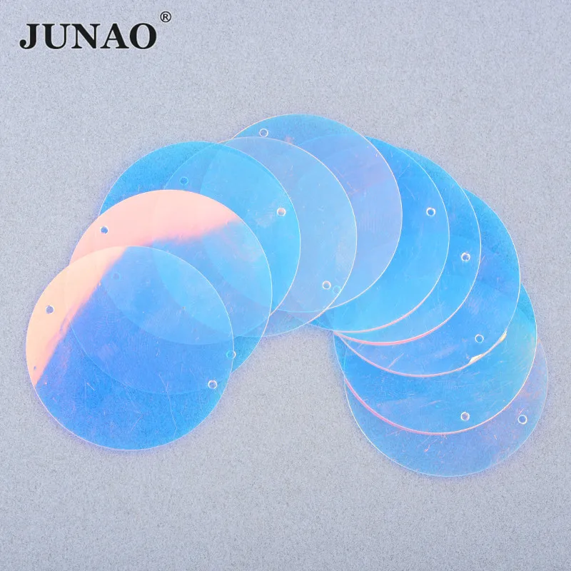 JUNAO 20g 40mm Transparent AB Large Round Sequins PVC Loose Flat Sequins Paillette with Hole for DIY Sewing Accessories