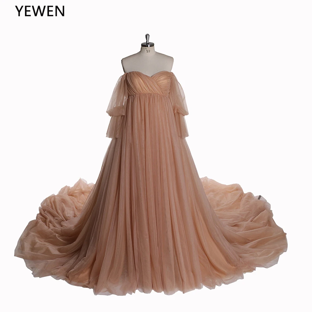 

Plus Size A Line V Neck Off Shoulder Long Sleeves Tulle Gown Bridal Gowns Wedding Dresses for Women YEWEN Vestidos De Novia