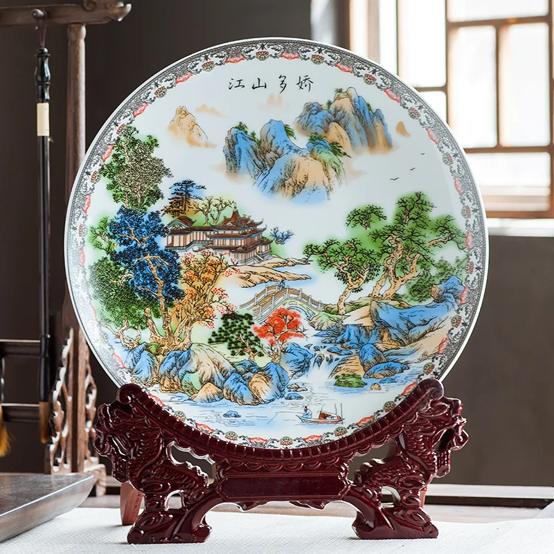 Jingdezhen Ceramics Decoration Home Decoration Hanging Plate Chinese Crafts Living Room Liquor Cabinet Point Decoration Plate