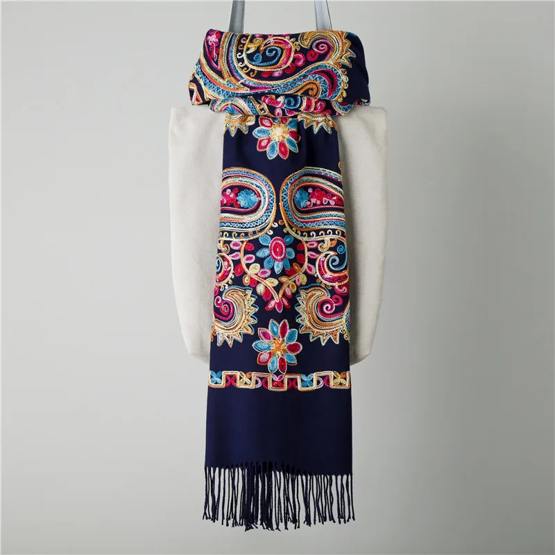 Brand New Women Embroider Flower Pashmina Cashmere Scarf Winter Warm 200*70cm Tassels Scarf Oversize Shawl Fashion Shawl Scarves