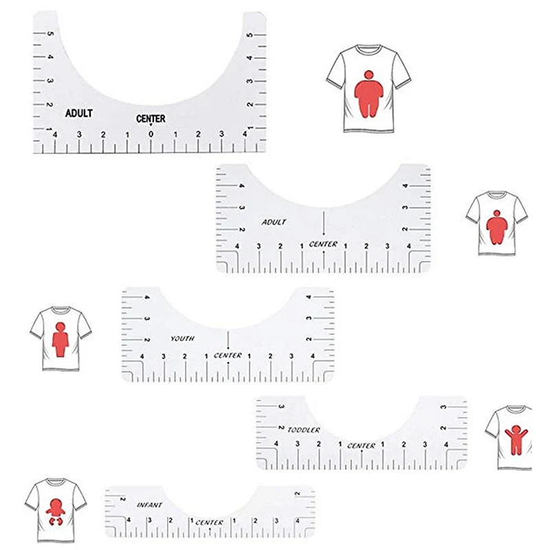 Règle d\'alignement pour T-Shirt, règle de mesure avec tableau des tailles, modèle de dessin, outil de bricolage, 5 pièces/ensemble