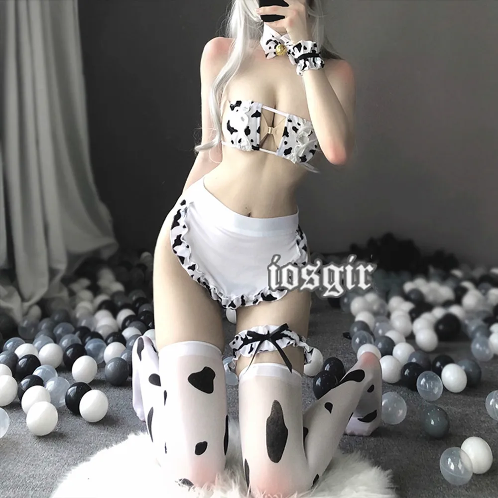 Nowa seksowna bielizna Cos krowa kostium pokojówki Cosplay zestaw mundurków Tankini strój kąpielowy Bikini dziewczyny Anime stroje kąpielowe Lolita