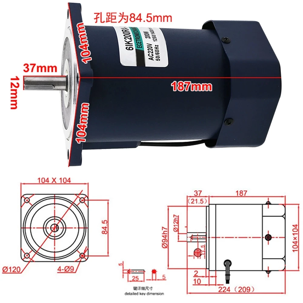 200W AC 220V High Speed Motors Single Phase 1400/2800RPM Induction Motor High Torque AC220V Speed Controller Reversible Electric