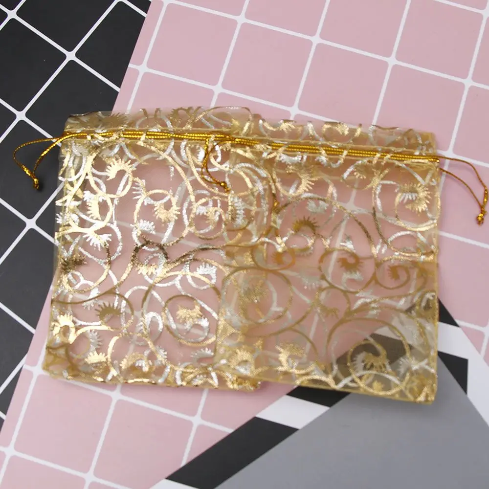 100 Pcs/pack 12x9cm Gold Organza Jewelry Pouch Wedding Party Favor Gift Bag Jewelry Bag Jewelry Bag New Arrival