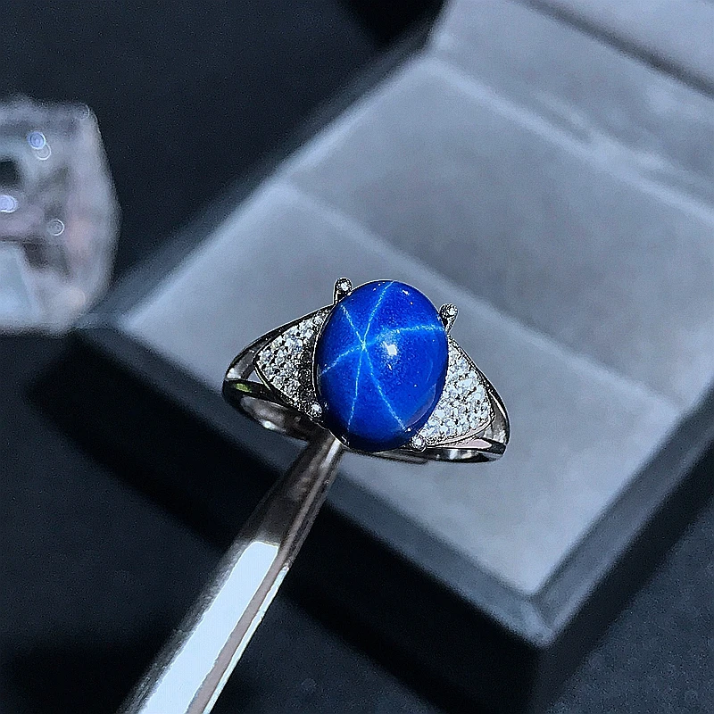 

Starlight Sapphire Ring, Classic 925 Pure Silver Star Line Beautiful Mail Packing