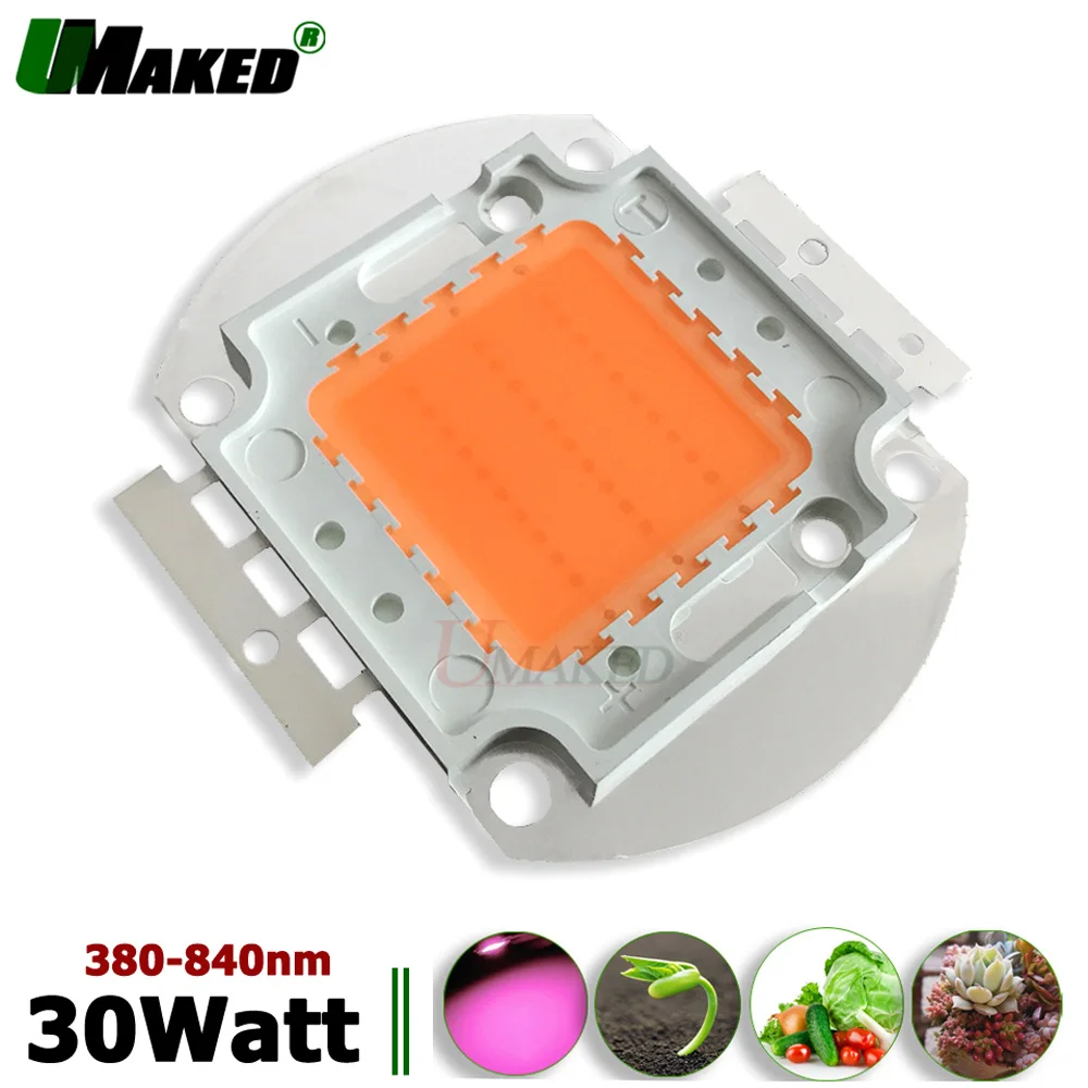 

UMAKED High Power 30W Grow light LED Chip 33/45mil DC30-34V Full Spectrum380-840nm Pink CIR 80 Aquarium/Plant Lamp SMD COB Diode