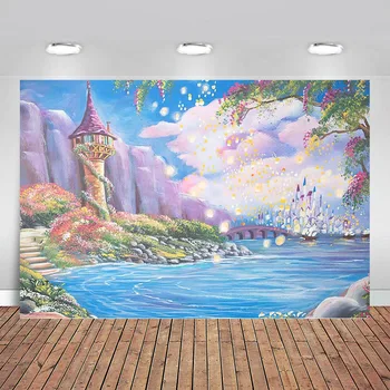 얽힌 라푼젤 공주 숲 바위 대머리 산 햇빛 사용자 지정 사진 스튜디오 아기 아이 생일 배경 비닐