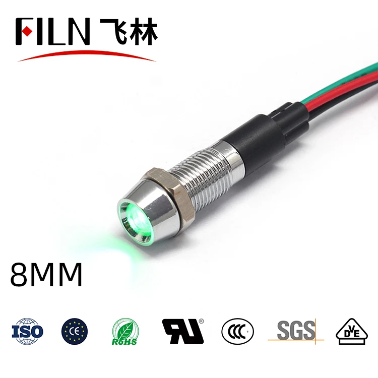 FILN  8mm Hot sale IP67 waterproof 12v 24v 220v 110v  pilot lights led indicator light with cable