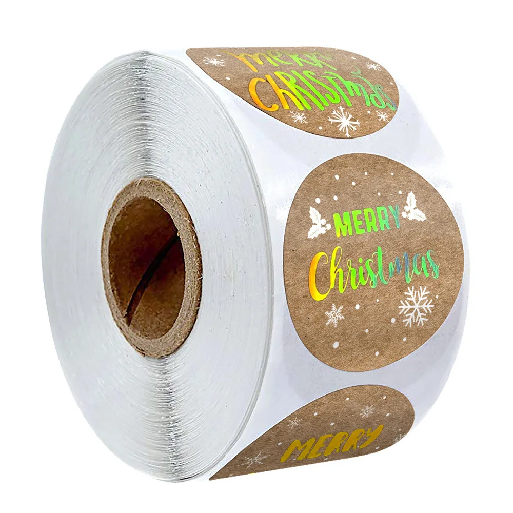 

50-500Pcs Round Merry Christmas Stickers 1inch Seal Labels Golden Word Label For Christmas Gift Decorate Sticker