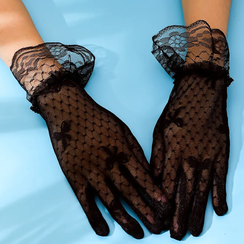 Guantes de encaje blancos y negros para mujer, guantes de protección solar para boda, regalo de fiesta para chicas sexys para conducción al aire