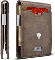 Genuine Leather MIni Small Wallet Men Slim Money Clip RFID Blocking Bifold Credit Card Holders