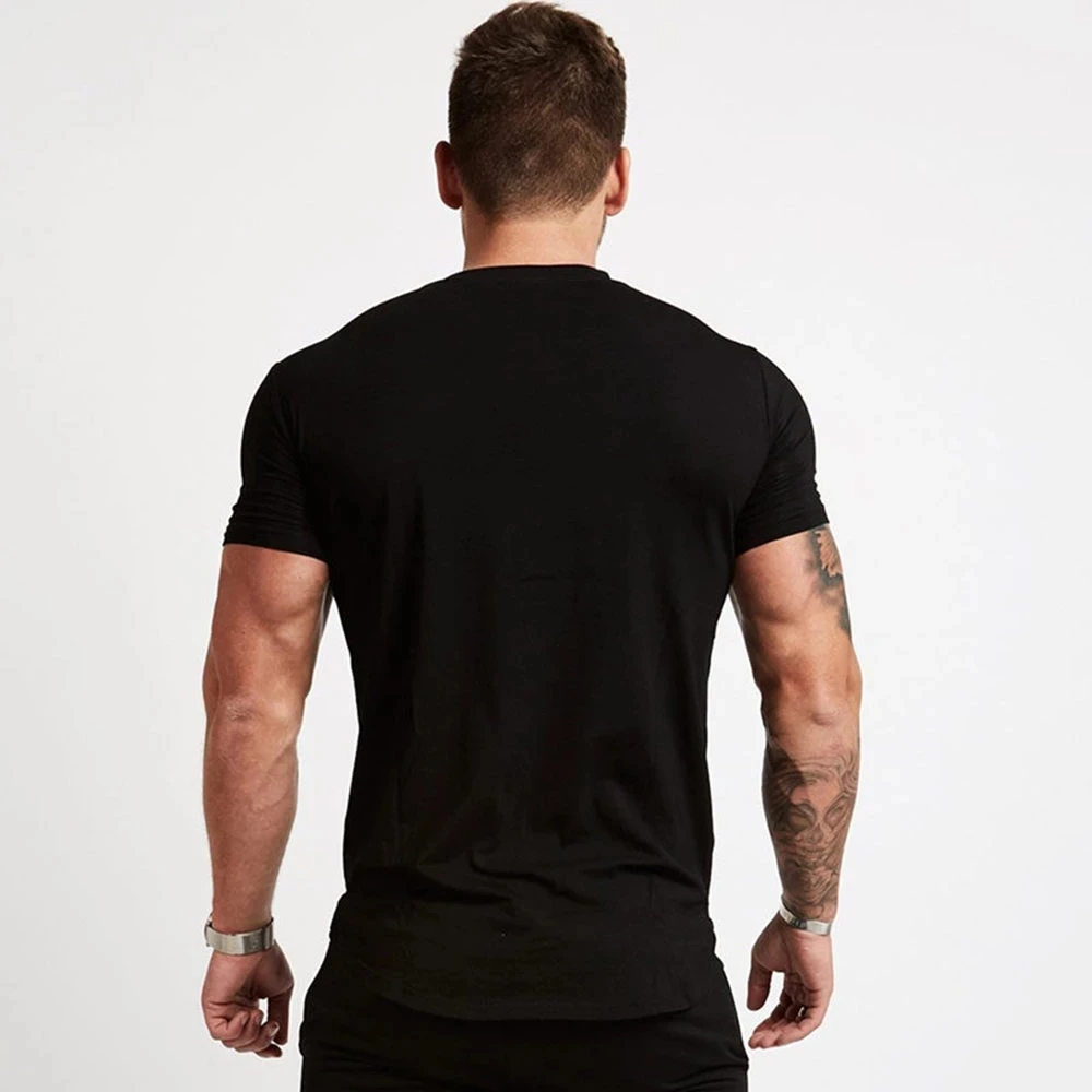 Black Gym tshirt Men Running Sport T-shirt Fitness Bodybuilding Cotton Slim Tee shirt Tops Summer Male Jogging Training Clothing