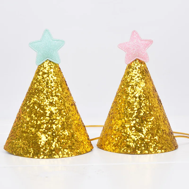 Korean Gold Flash Hat Silver Pink Blue Star Happy Birthday Party Accessories Decoration Toy Festival Creative Dress Supplies