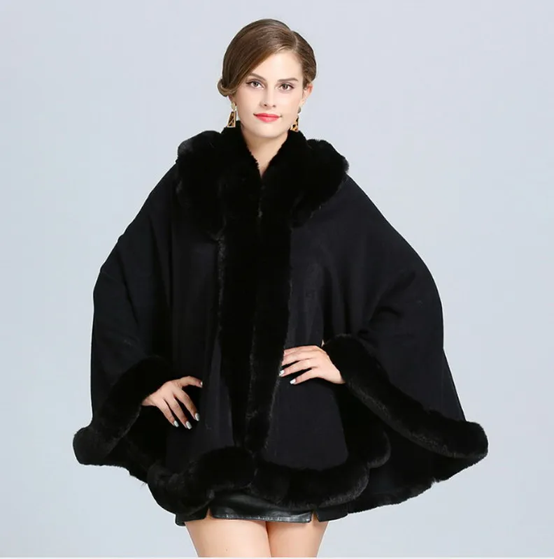 

Female Faux fox fur solid Cape Poncho Cardigan Knitting lady shawl stole wraps Sweater #4142