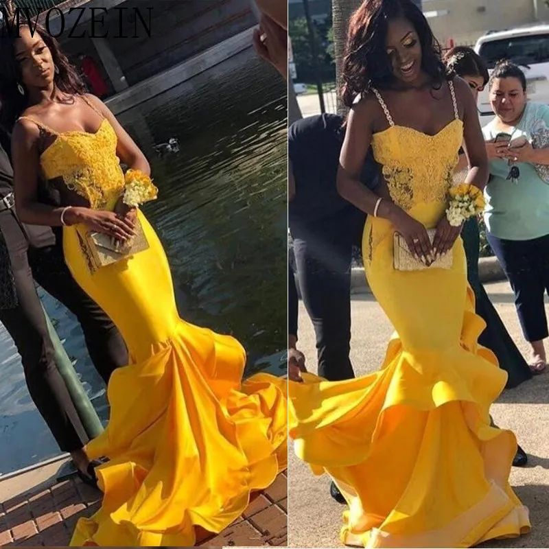 Mvozein Hot Yellow Mermaid Evening Dresses Long Evening Dress Spaghetti Strap Backless Floor Length Formal Gowns Robe de soiree