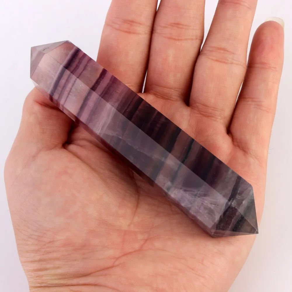 120*22mm Fluorite Natural stone carved double Point Sceptre Feng shui Chakra Healing Crystal Reiki