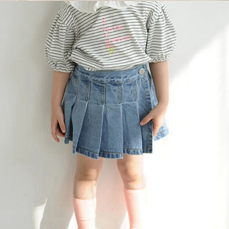 Summer Girls Denim Shorts Baby Skirts with Horts Kids Fake Skirt Children Bottoms Fashion Pleated Ruched Jeans Girls Pantskirt