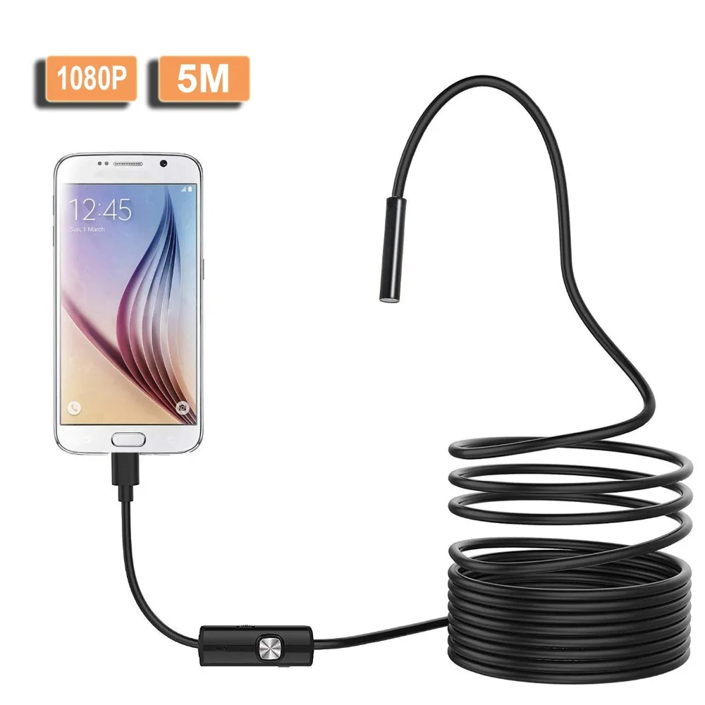 8mm Lens Micro_USB USB Endoscope Camera Hard Tube Snake Inspection Waterproof with 8 Adjustble LED 1/2/5/10M Broscope HD 1080P