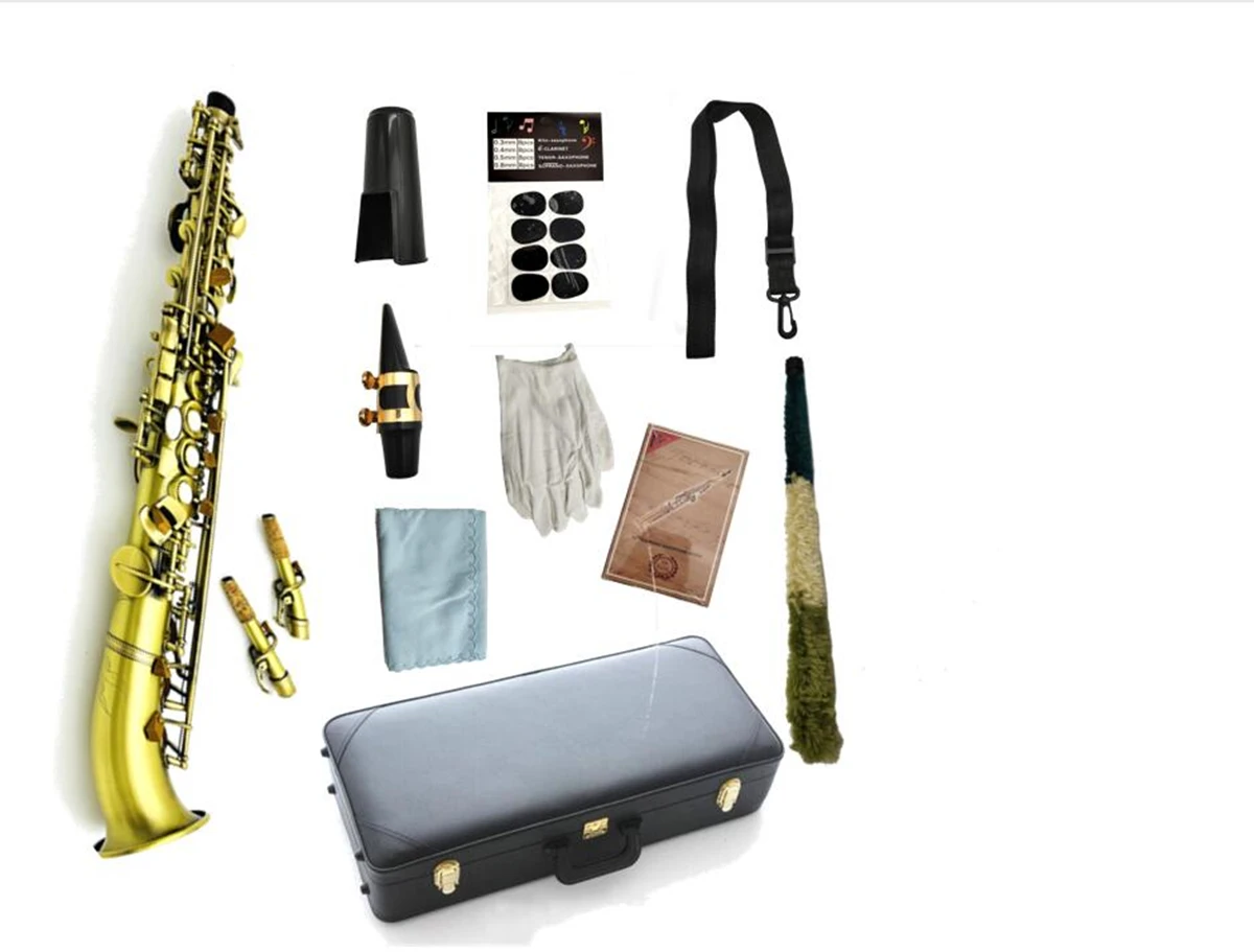 Real Photos Curved Soprano Saxophone B Flat Brass Plated Woodwind Instrument With Case Sax Accessories Free Shipping