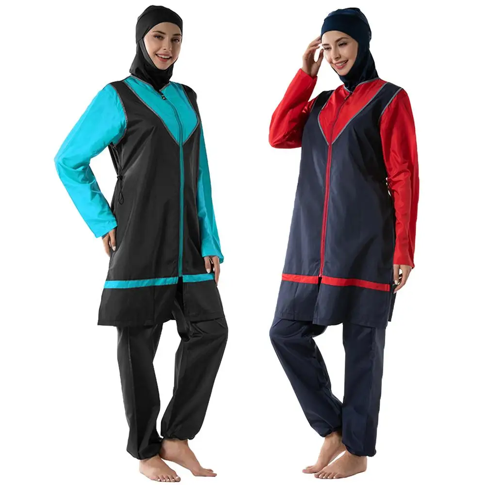 Modesty Muslim Women Hijab Swimwear Sports Zipper Burkini Beachwear Suit Swimming Conservative Swimsuit Full Cover Islam Costume