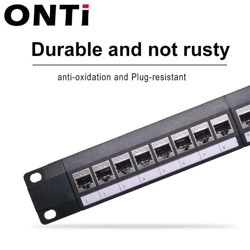 ONTi 19in 1U Rak 24 Port CAT6 Panel Patch Terlindung RJ45 Adaptor Kabel Jaringan Keystone Jack Bingkai Distribusi Ethernet