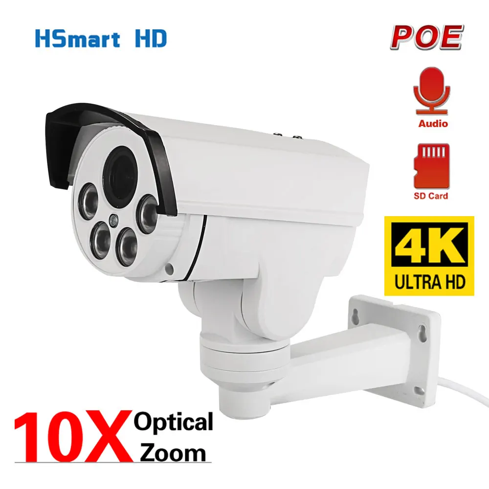 8MP 4K HD Outdoor Waterproof 10X Zoom Lens POE Audio Cameras with SD Card Slot night vision PTZ Security Smart Security Camera