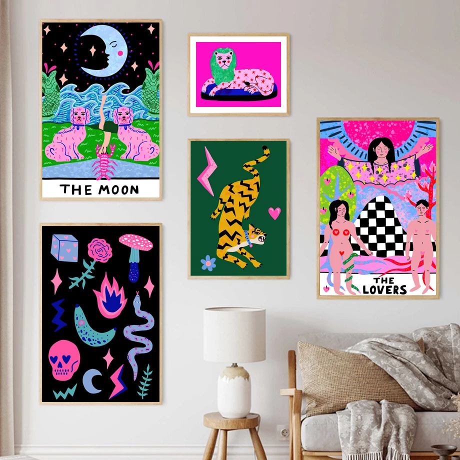 Прыгающий тигр, звездный лев, любовь, ненависть, собаки, любители Таро, настенная живопись на холсте, постеры и принты, фотографии для декора гостиной