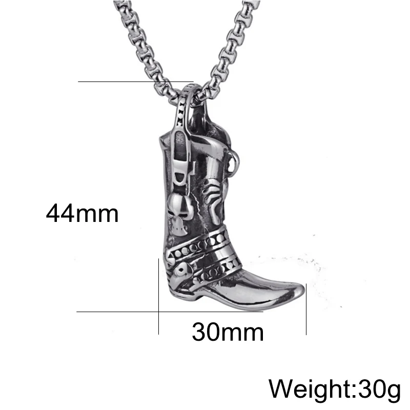 New Distinctive Stainless Steel Retro Cowboy Boots Pendants Necklaces for Men Retro American West Cowboy Jewelry