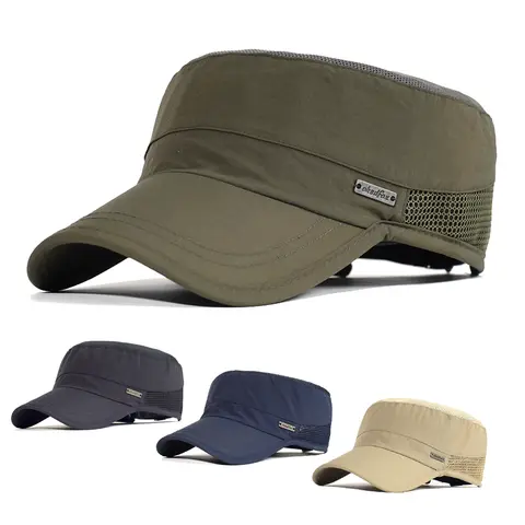 Gorras militares de secado rápido para deportes al aire libre de malla de verano, gorra militar transpirable para cadete, gorra plana para ciclismo, gorra para correr, gorra de béisbol