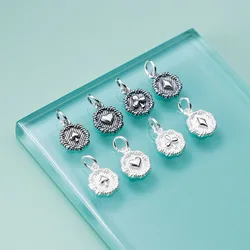 1pc 925 Sterling Silver Poker Pattern Round Necklace Charms 13x10.6mm Decoration Jewelry Silver Dangle Pendants DIY Findings