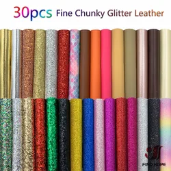 30pcs Fascio Fine Chunky Glitter Sintetico Del Vinile DELL'UNITÀ di ELABORAZIONE Similpelle Tessuto Sparkle Spilla FAI DA TE Archi Fatti A Mano Orecchini Che Fanno 20*15 centimetri