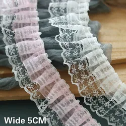 5CM di larghezza doppi strati tessuto Chiffon rosa bianco 3d pieghettato Guipure pizzo volant Trim maglia ricamato nastro abito frangia Decor