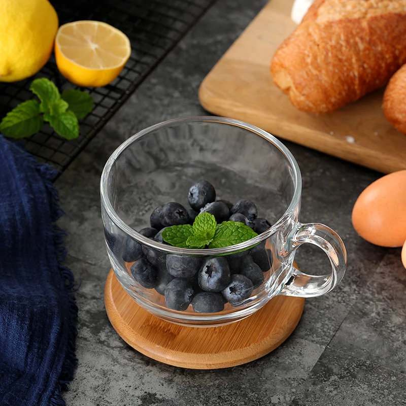 450ml Glass Transparent Cups Large Milk Cup With Wooden Lid Oat Glass Transparent Mug Flower Tea Cup Coffee cup